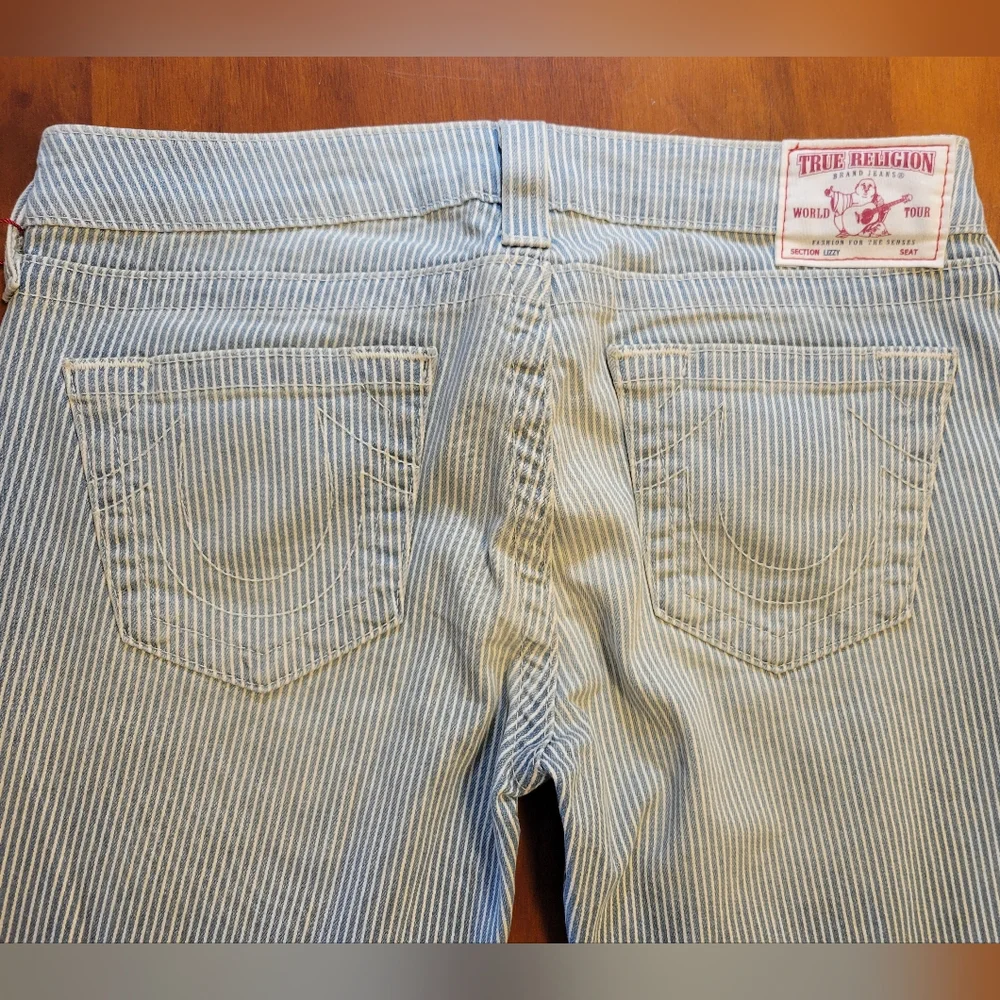 True Religion Denim Pant Capri Pinstripe Railroad 30 NWT New Designer - Picture 8 of 10